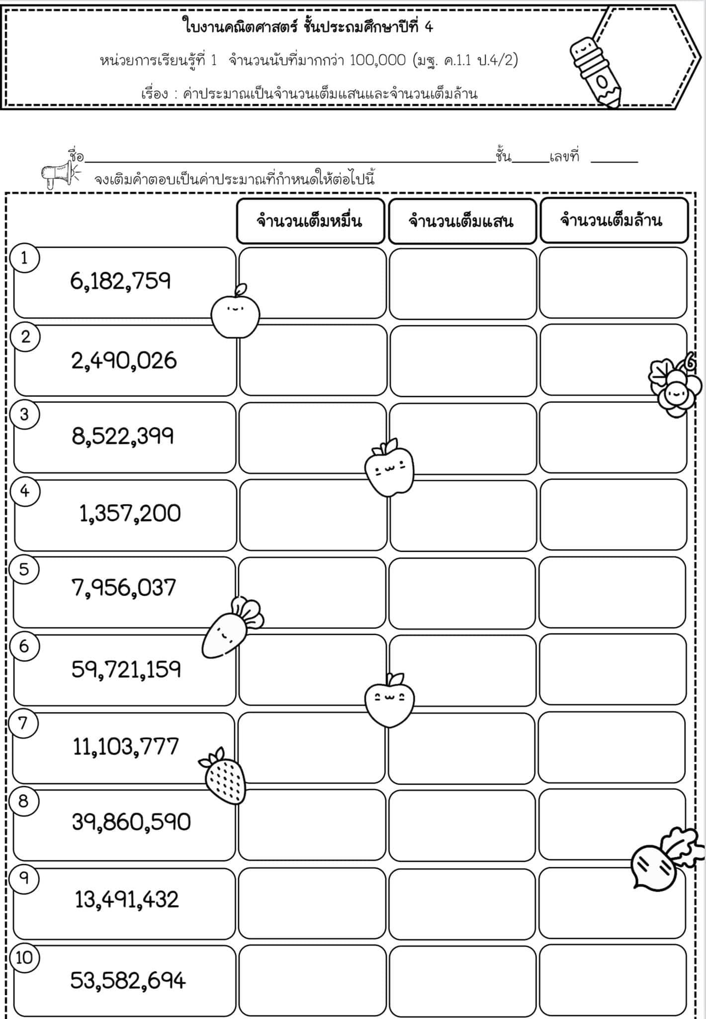 แจกฟรี!! ใบงานคณิตศาสตร์ ป.4 เทอม 1 - Image 4