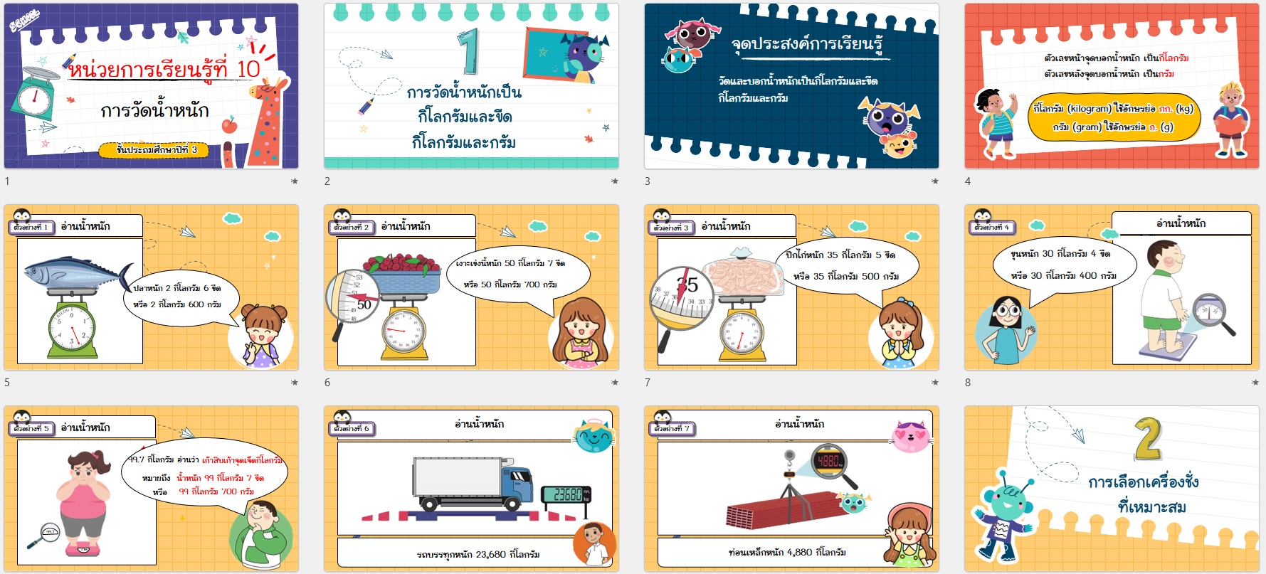 PPT คณิตศาสตร์ ป.3 หน่วยที่ 10 การวัดน้ำหนัก - Image 8